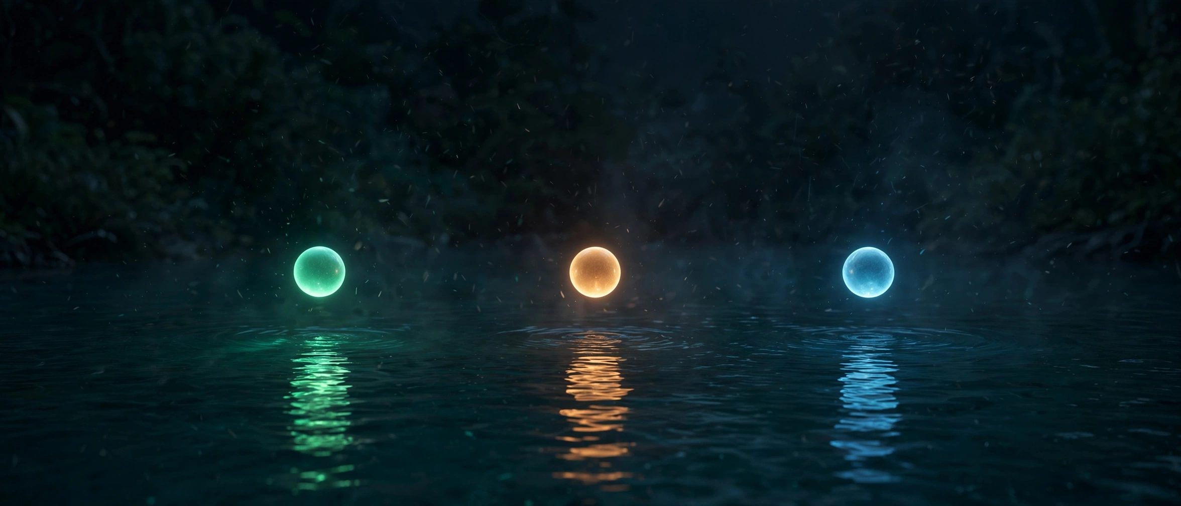 Three glowing minds over dark lagoon water — the three models in Lagoon Micro